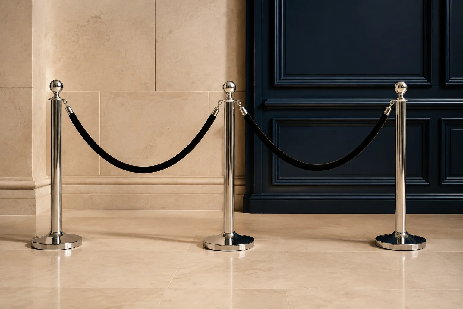 Polished Chrome Rope Stanchions rental equipment